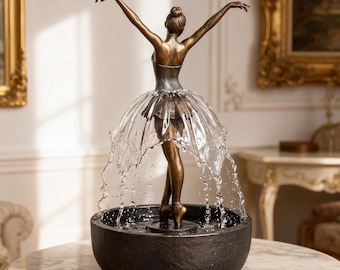 Ballerina Water Fountain,Elegant Dancer Sculpture with Flowing Skirt,Artistic Decor,Zen Indoor Water Feature,Tabletop Art,Gift for Her