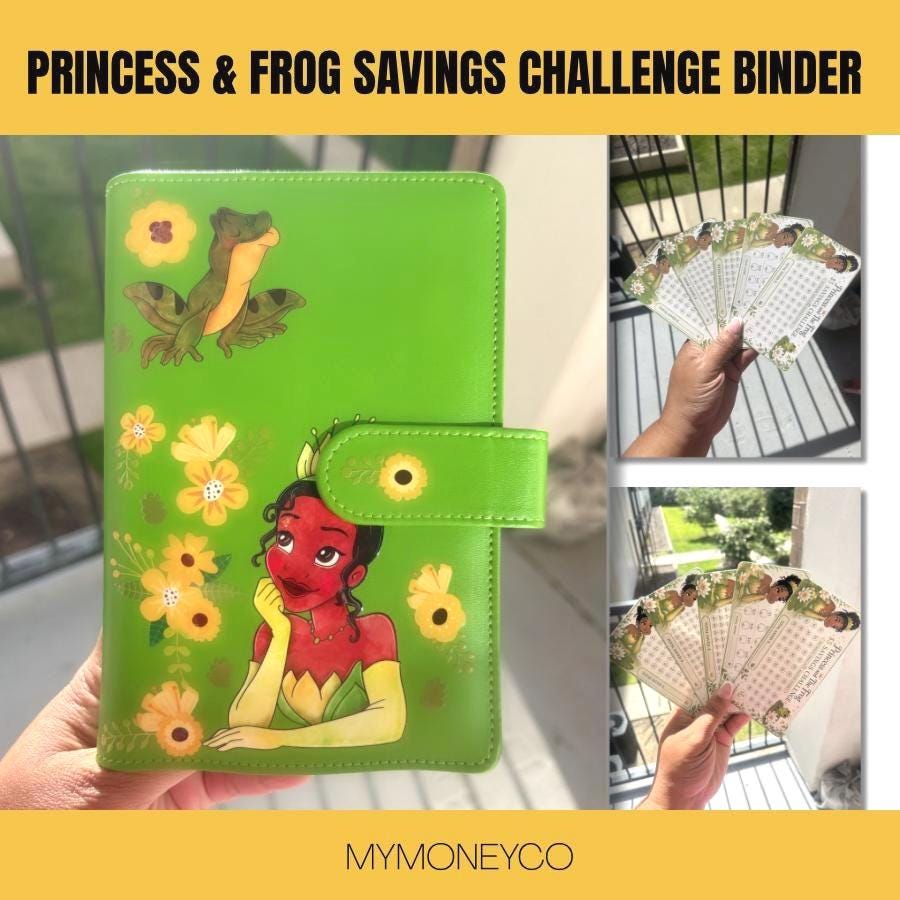 Princess & Frog A6 Savings Challenge Binder Cash Stuffing Budget Organizer (Physical Item)