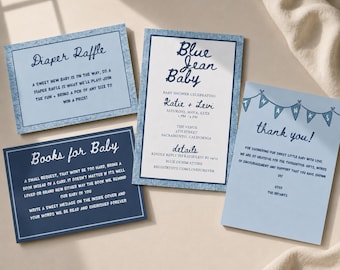 Blue Jean Baby Shower Invitation Bundle, Diaper Raffle, Books for Baby (Digital Download)