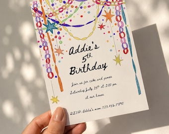 Colorful Watercolor Birthday Invitation Template, Kids Party Invite (Digital Download)