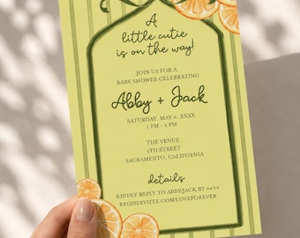 Citrus Baby Shower Invitation Template, Watercolor Orange Slices, Editable Canva Invite (Digital Download)