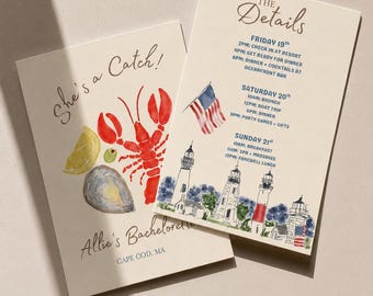 Cape Cod Bachelorette Invitation, Coastal Bach Weekend Itinerary, Nautical Bridal Party (Digital Download)