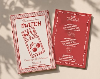 Cherry Matchbox Bachelorette Invitation, Las Vegas Retro Invite (Digital Download)