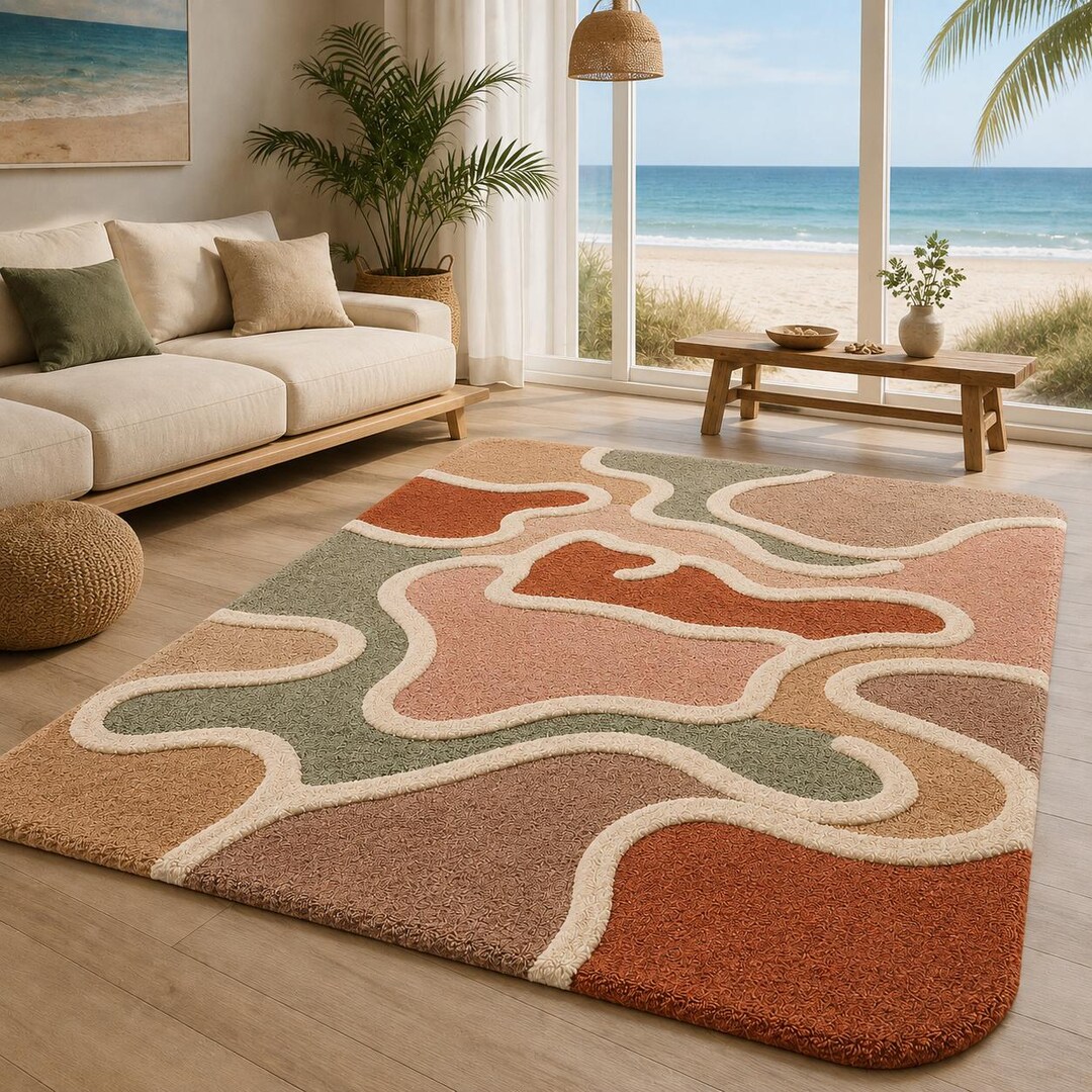 Hand Tufted Wool Rug, Abstract Modern Area Rug, Earth Tone Handmade ...