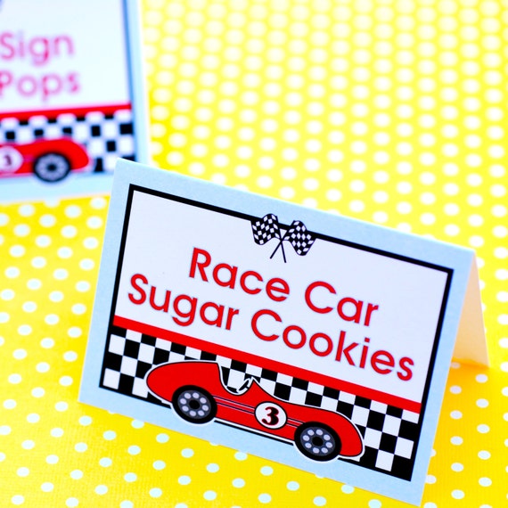 Customized Vintage Race Car Party Food Tent Cards Il_570xn