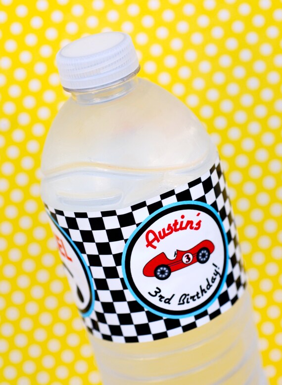 Vintage Race Car Party Water Bottle Labels - Personalized - REGULAR bottle size Il_570xn