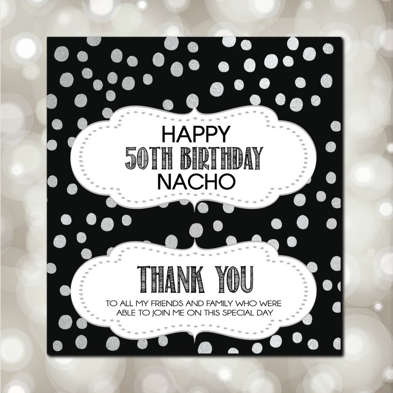 Fully Customized Black and Silver Party Candy Bar Wrappers DIY PRINTABLE