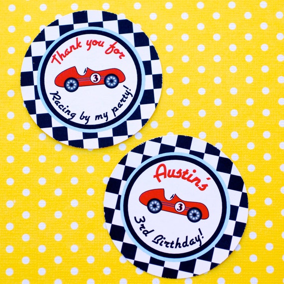 Vintage Race Car Circle Stickers - set of 20 - 2.25 inch Il_570xn
