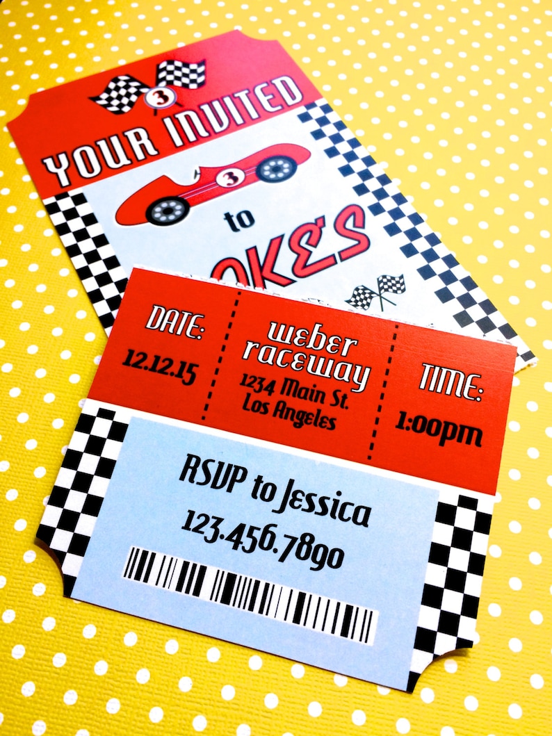 Vintage Custom Race Car Ticket Invitation Etsy