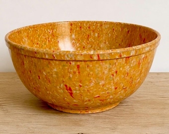 Vintage Miramar Orange Confetti Melamine Mixing Bowl – Mid Century Splatterware Kitchen 9.5 Inch