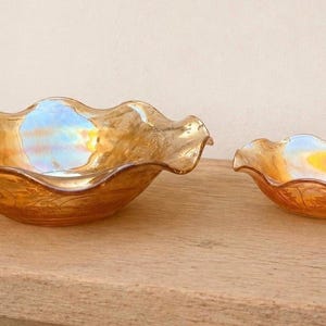 Vintage Jeannette Floragold “Louisa” Carnival Glass Bowl Set (2 Pieces) 1930’s