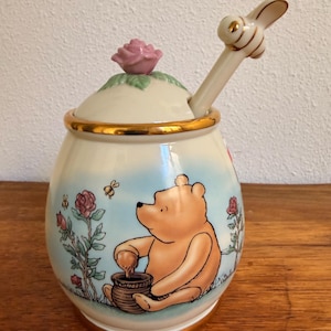 Lenox Classic Pooh Honey Pot Bee Dipper, Ivory China, Rose Lid, 24k Gold Trim