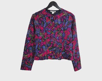 Vintage Monsoon gewatteerd jasje met bloemen, jaren 80/90 boho botanische blazer, vest van 100% viscose