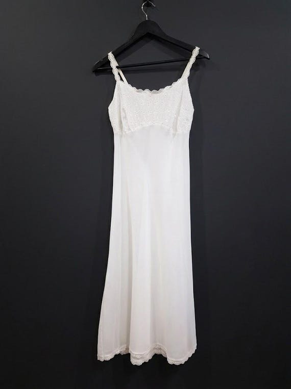 Marks & Spencer, Vintage St Michael Broderie Anglaise Slip Dress, 1980s UK Lace Underdress (UK 12)