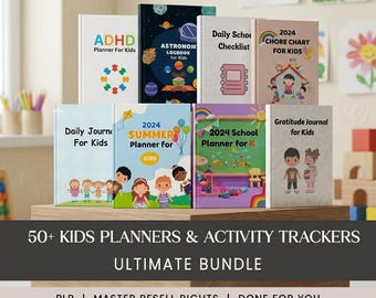 Kids Planner & Worksheets Mega Bundle, 50+ Printable Chore Charts, Homeschool Learning Activities, and Daily Growth Mindset Tools for Kids