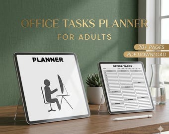 Office Tasks Planner for Professional Productivity, Digital Work Organizer PDF Daily Action Items & Project Tracking, Minimalist Business