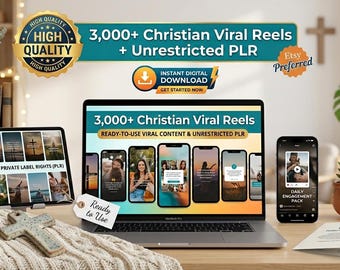 Christian Viral Reels PLR Bundle, 3,000+ Faith-Based Video Content Pack for Social Media Growth, Digital Ministry, and Passive Income
