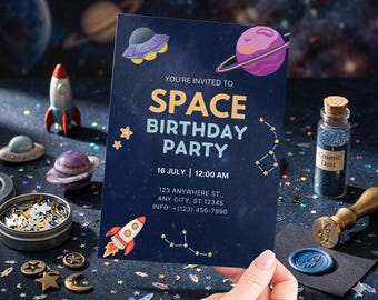 Outer Space Birthday Invitation, Galaxy Astronaut Party Invite, Boy Birthday Template, Canva Editable Digital Download, To the Moon