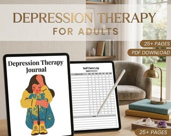 Depression Therapy & Mental Health Tracker | 25+ Pages CBT Workbook Printable PDF | Self Care Planner for Depression and Anxiety Relief