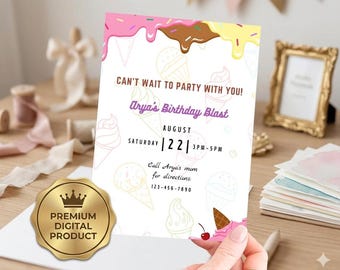 Cartoon Birthday Invitation Canva Editable Party Invites, Colorful Kids Birthday Template, Instant Download Printable Boy Girl Baby Decor