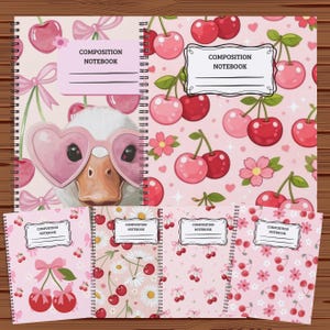 Cherry Coquette, Back to School Notebook Covers,Editable Canva Template,Editable Canva Digital Download,cherry notebook