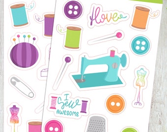 Sewing Stickers - Sewing Machine, Buttons, Pins