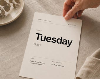 Dementia Daily Planner Printable | Today Is Day Board for Memory Care | Alzheimer's Caregiver Schedule | Editable Canva Template