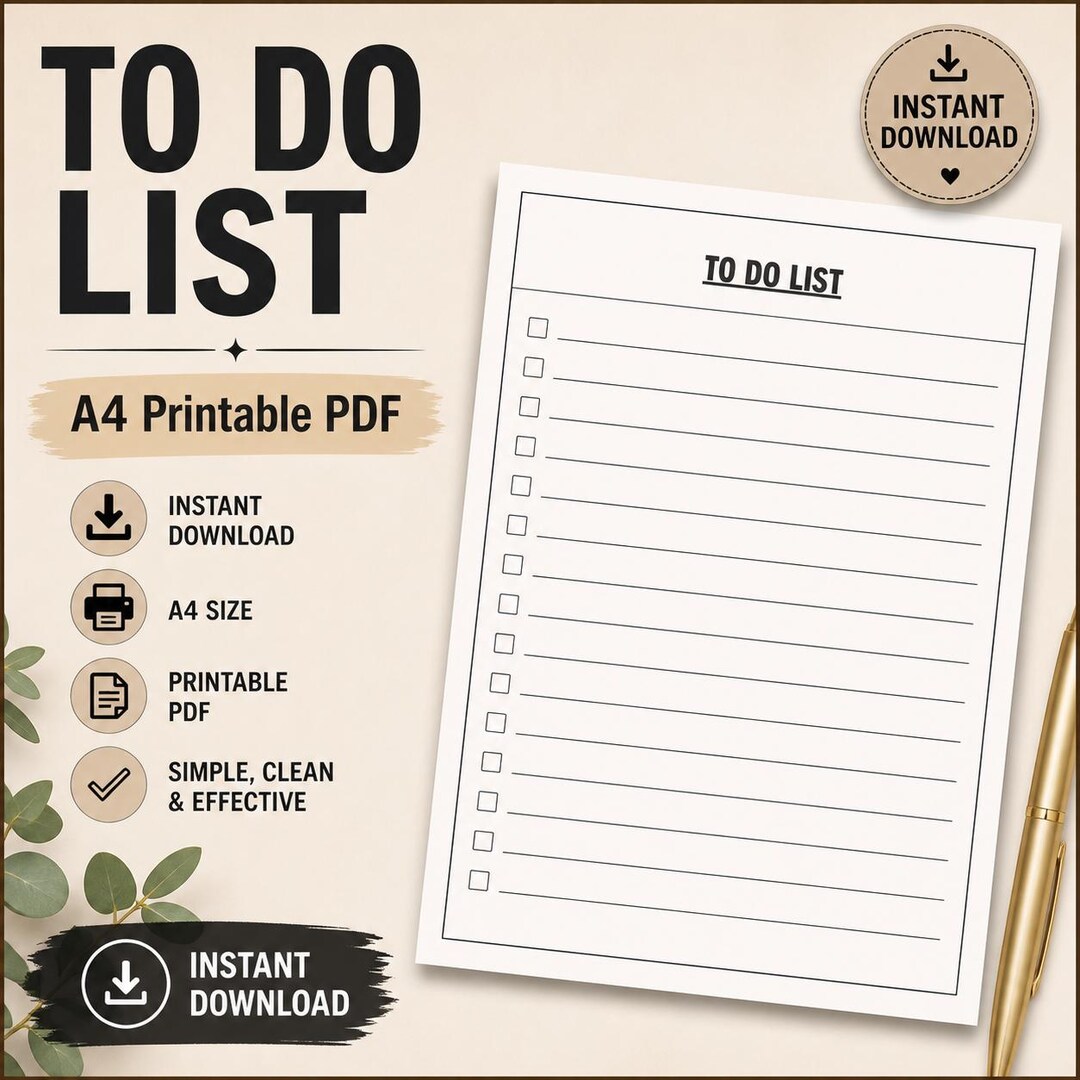 Minimalist To-do List Printable | Daily Task Checklist (A4 PDF Download ...