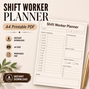 Schichtplaner | Tagesablauf, Tracker der Produktivität (A4 PDF Download)