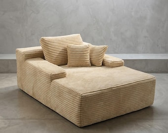 Chaise longue extragrande em veludo cotelê, sofá de chão macio, conforto com textura canelada.