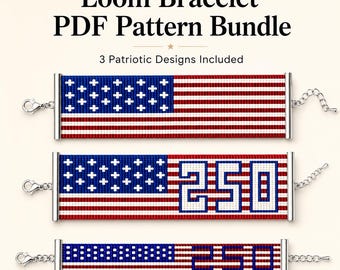 USA Flagge Loom Armbänder Muster Set - 250-jähriges Jubiläum Patriotische Perlenanleitung (Digitaler Download)
