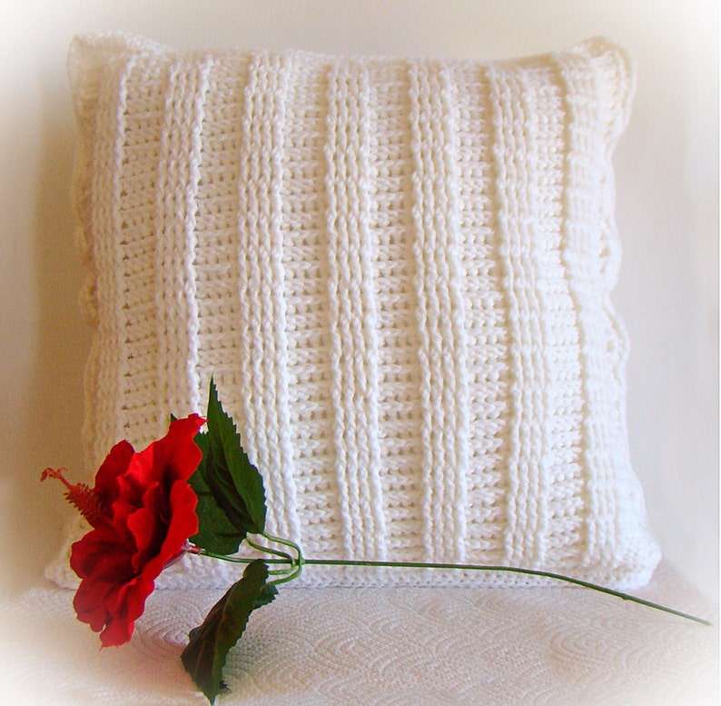 Crochet Decorative Pillow Cover Soft White Ladder Stitch Textured 14 x 14 Removable Made to Order