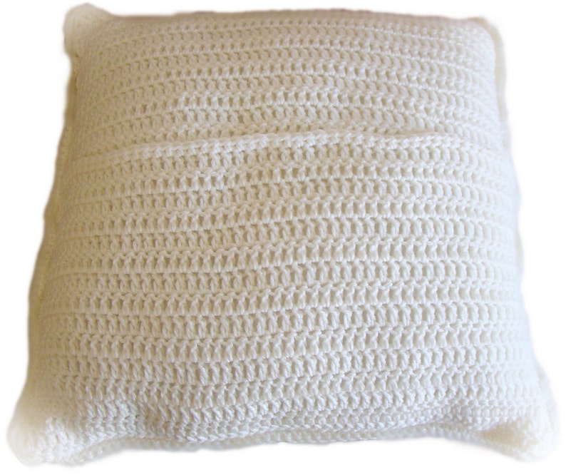 Crochet Decorative Pillow Cover Soft White Ladder Stitch Textured 14 x 14 Removable Made to Order