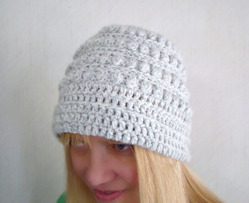 Grey Ragg Crochet Hat Crochet Beanie White Grey Tam Grey Bobble Hat Salt Pepper Beanie Gray Slouch Hat