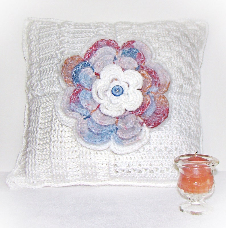 Crochet Pillow Cover White Textured Pillow Floral Pillow Etsy