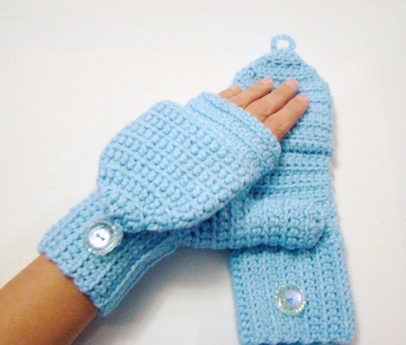 Convertible Fingerless Mittens Light Blue Texting Mittens Etsy