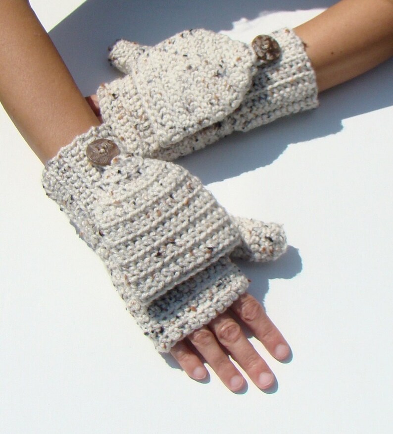 Convertible Fingerless Mittens Aran Fleck Texting Mittens Etsy