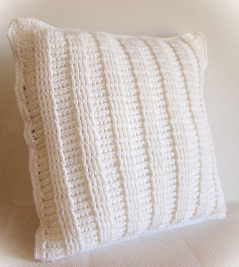 Crochet Decorative Pillow Cover Soft White Ladder Stitch Textured 14 x 14 Removable Made to Order