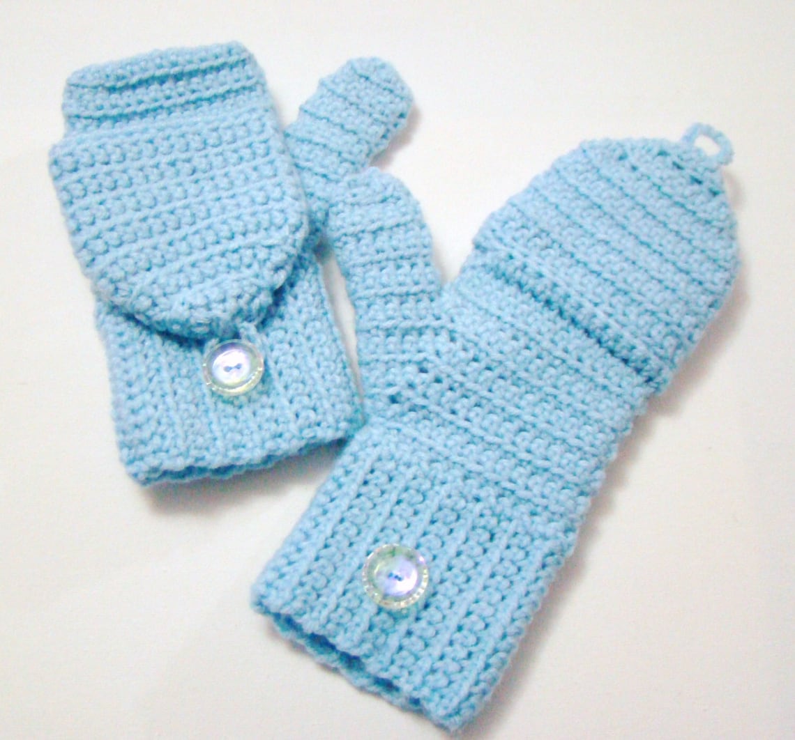 Convertible Fingerless Mittens Light Blue Texting Mittens Etsy
