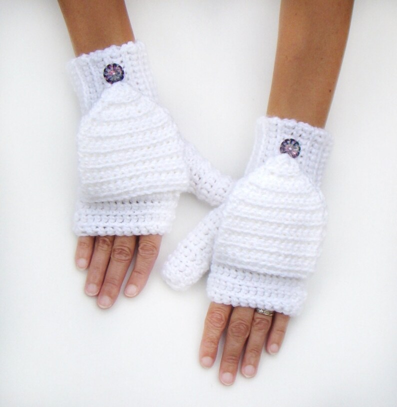 White Mittens Convertible Fingerless Mittens White Gloves Etsy