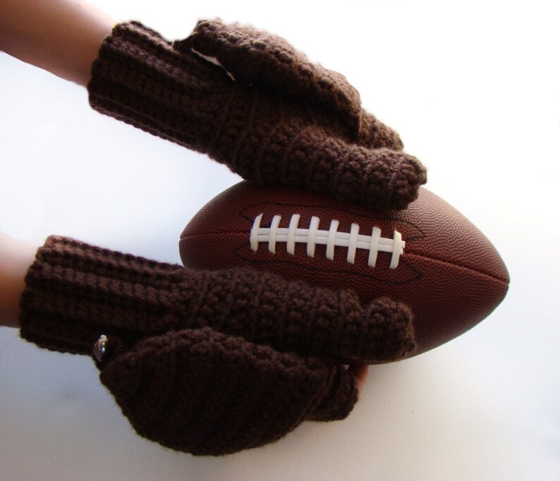 Convertible Mittens Mens Fingerless Mitts Football Brown Etsy