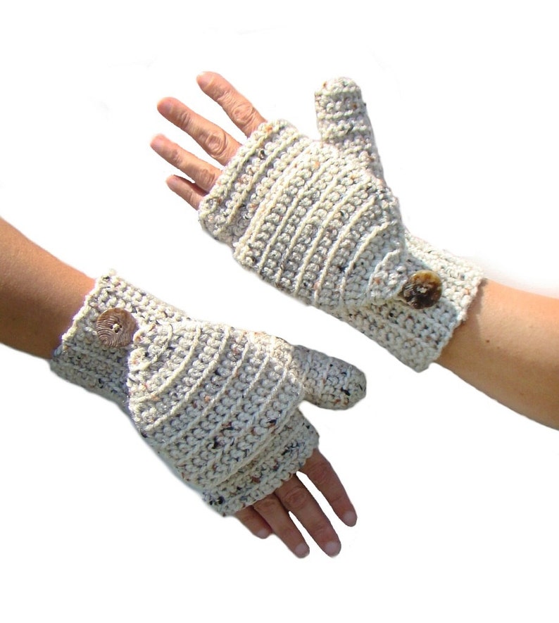 Convertible Fingerless Mittens Aran Fleck Texting Mittens Etsy