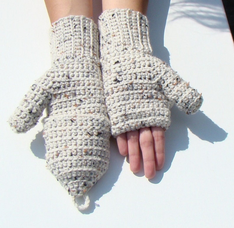 Convertible Fingerless Mittens Aran Fleck Texting Mittens Etsy