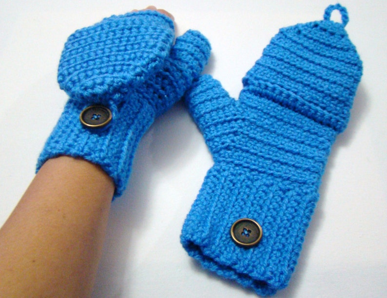 Convertible Fingerless Mittens Bright Blue Texting Mitten Etsy