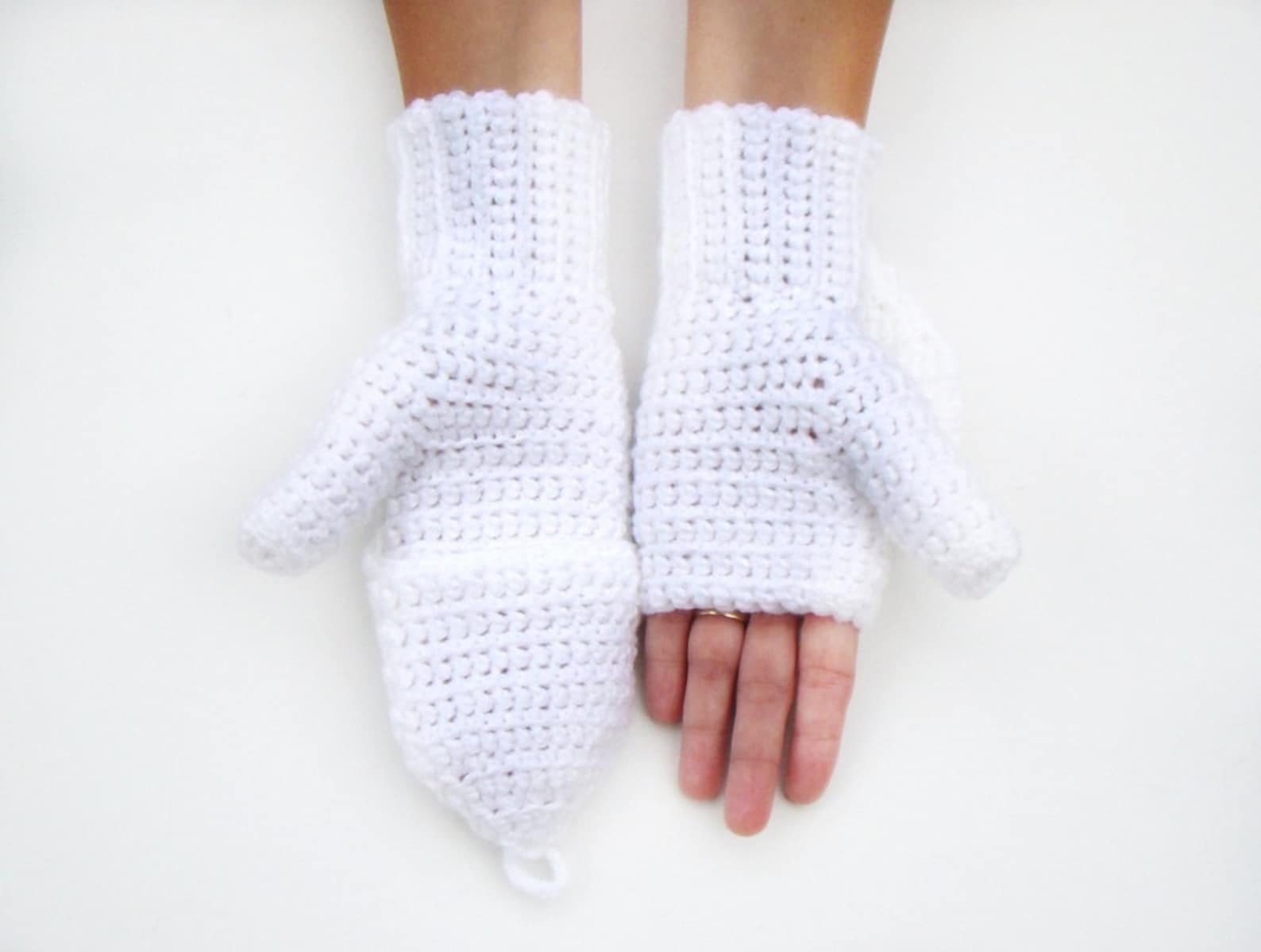 White Mittens Convertible Fingerless Mittens White Gloves Etsy