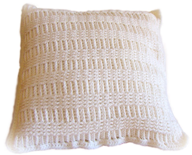 Crochet Decorative Pillow Cover Soft White Ladder Stitch Textured 14 x 14 Removable Made to Order