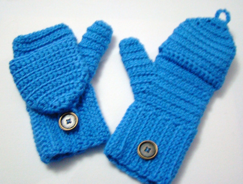 Convertible Fingerless Mittens Bright Blue Texting Mitten Etsy