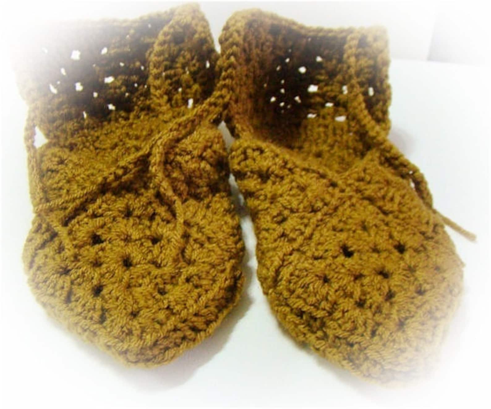 antique taupe slipper, granny square slippers, crochet slipper, women slipper, slipper with ties, ballet slipper, gladiator sand