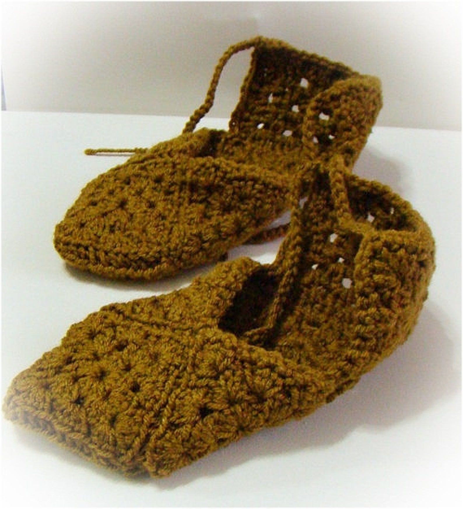 antique taupe slipper, granny square slippers, crochet slipper, women slipper, slipper with ties, ballet slipper, gladiator sand