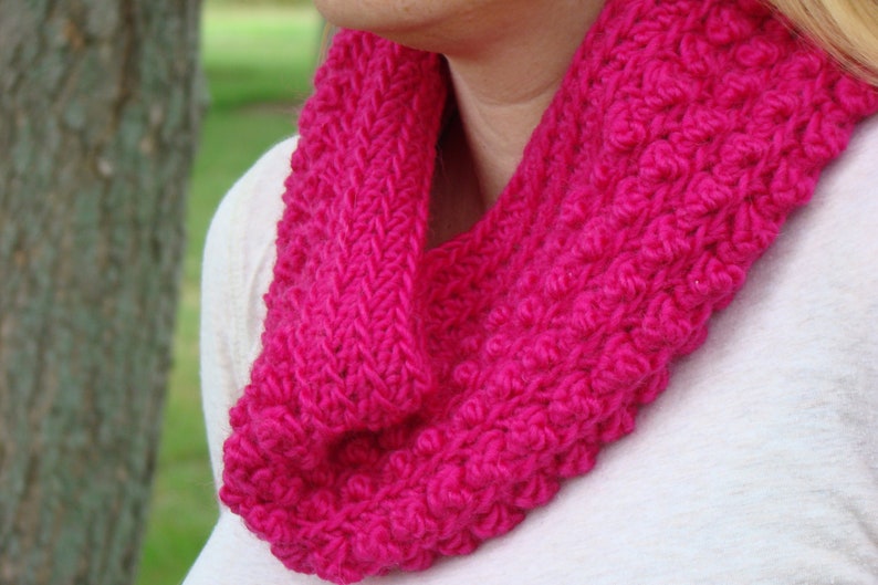 Pink Crochet Cowl Popcorn Stitch Cowl Peony Pink Infinity Etsy